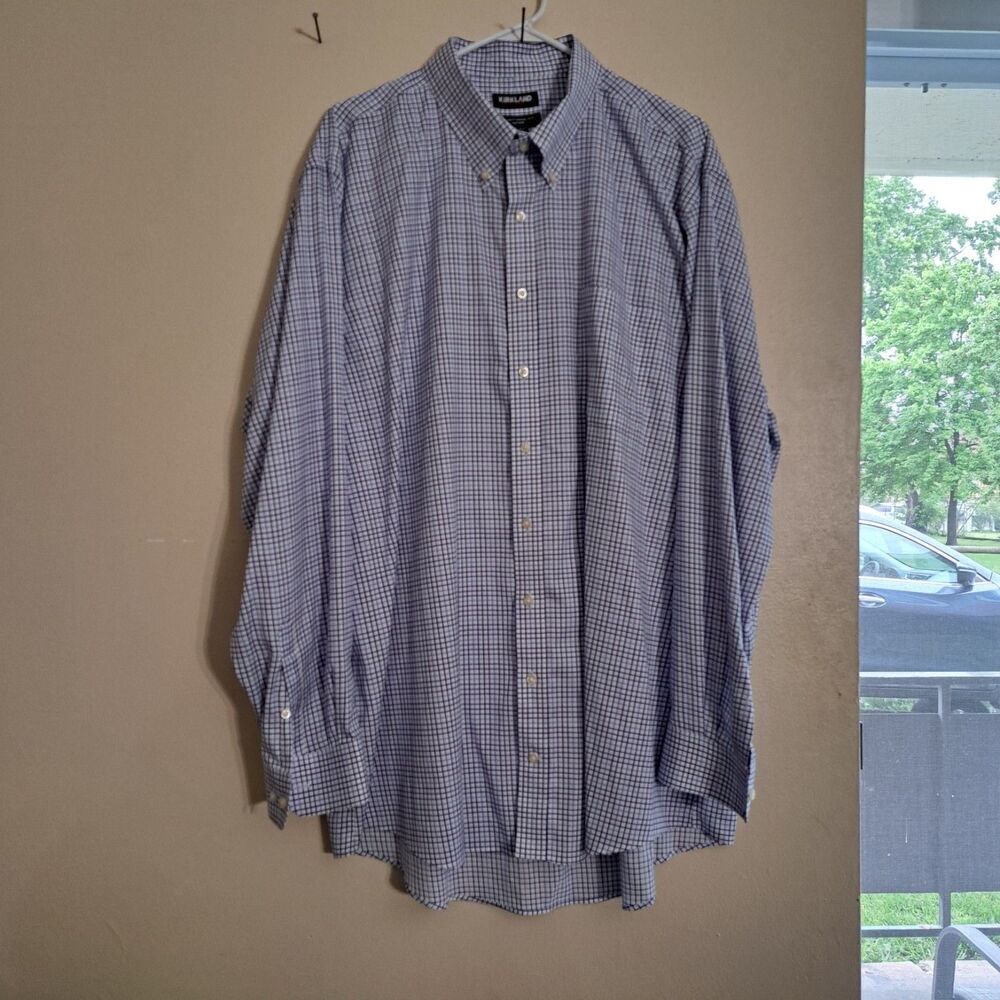 Kirkland Men's No-Iron Button-Down Long Sleeve Shirt Plaid Size 18.5 - 36/37